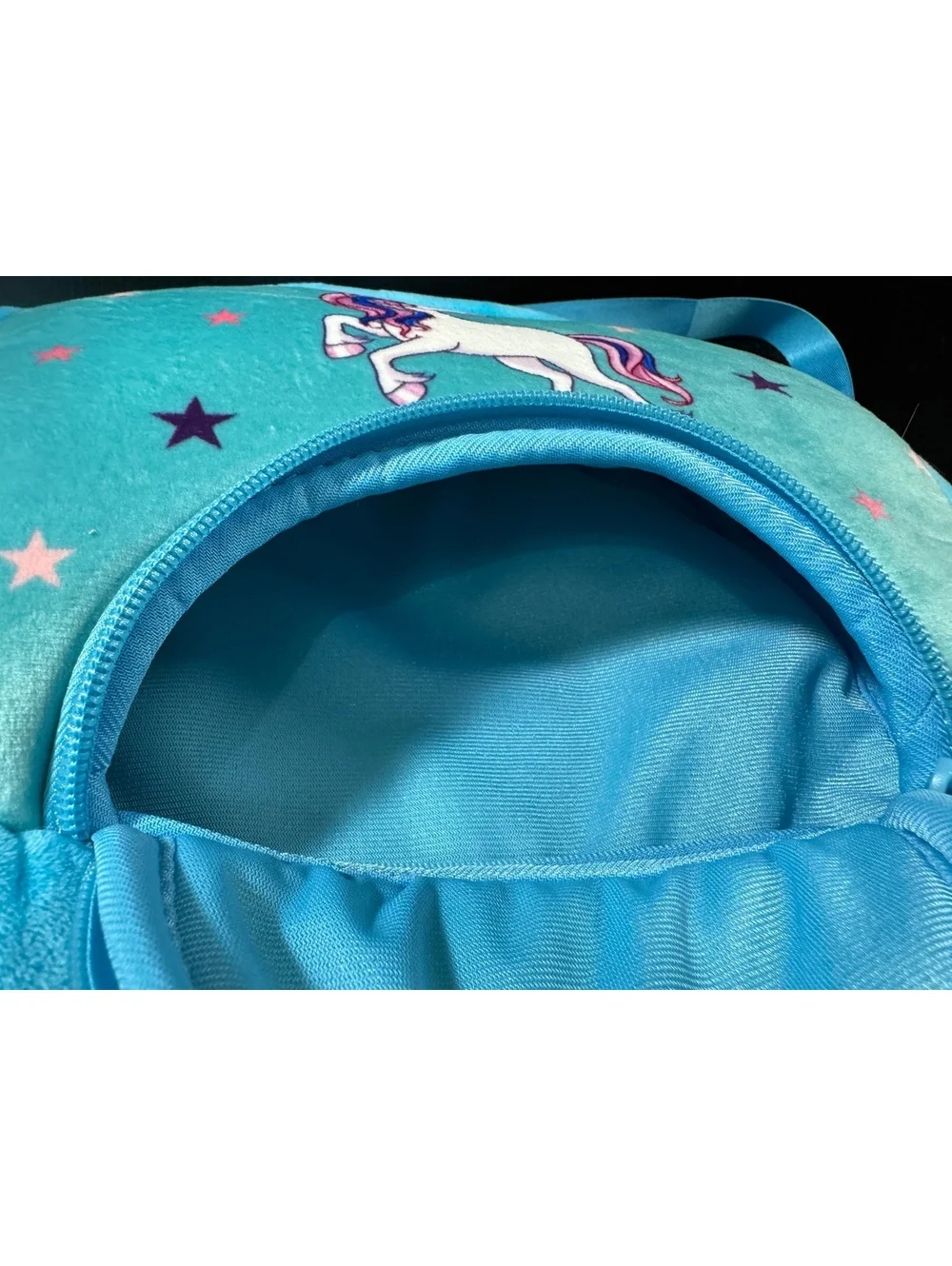 Plush Unicorn Rainbow Crossbody Shoulder Bag Kids Blue Soft Zip Purse EUC Cute